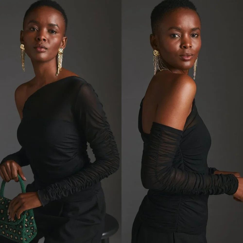 Anthropologie One-Shoulder Sheer Top Size Medium NWOT